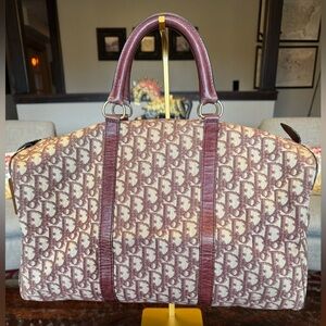 Dior Trotter Burgundy and Cream Duffle with COA